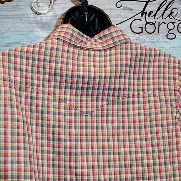 Wrancher Sz L Ladies Multi-color Plaid Pearl Snap Western Blouse Shirt Muted - Picture 7 of 8